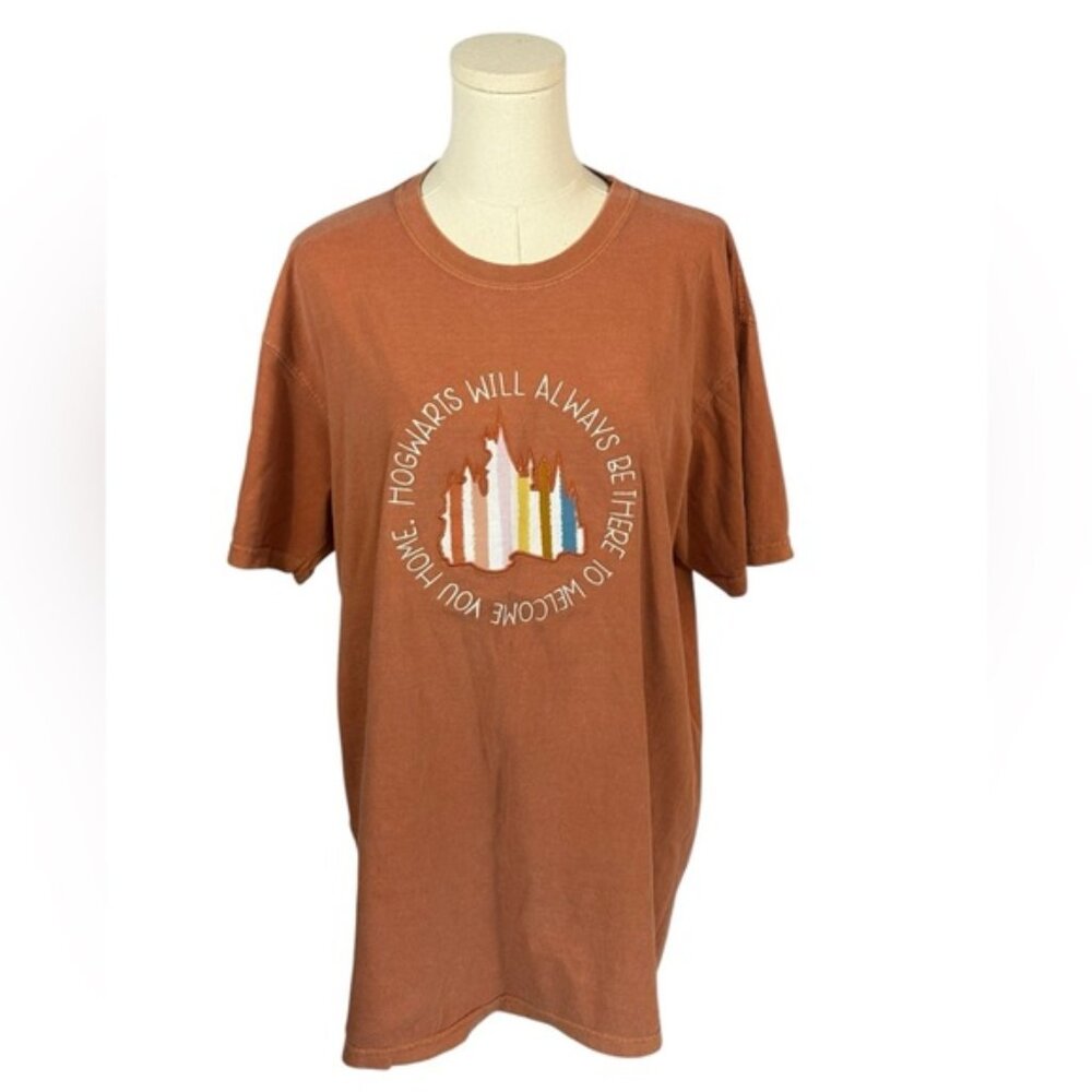 Unbranded 100% Cotton "Hogwarts Will Always Be There…" Burnt Orange Tee (Size L)
